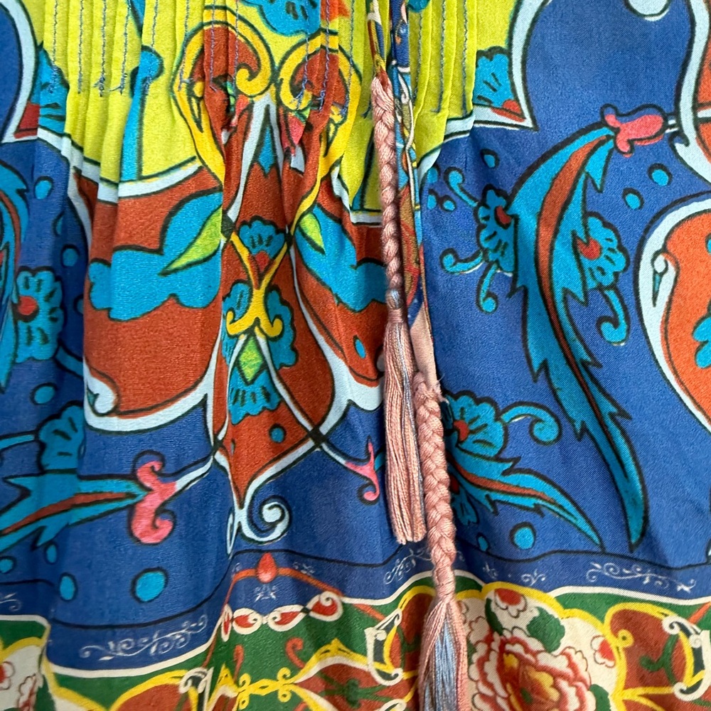 Johnny Was Valenti tie-neck Multicolor Georgette Tunic with front pockets - Picture 3 of 10